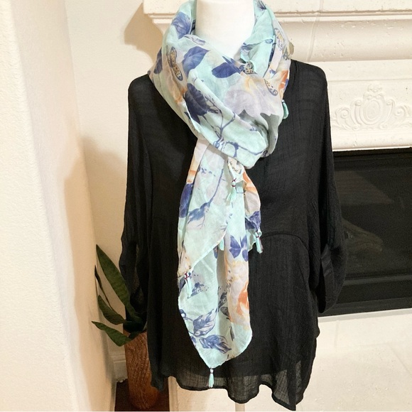 Blue Floral Butterfly Scarf - Picture 1 of 3